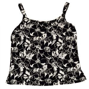 Lands End Tankini Swim Top Black & White Floral Women’s 12